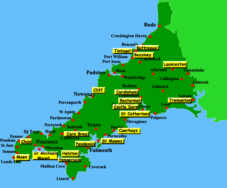 Castles Cornwall map
