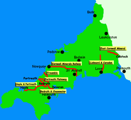 Cornwall's Railways and Mineral Tramways map